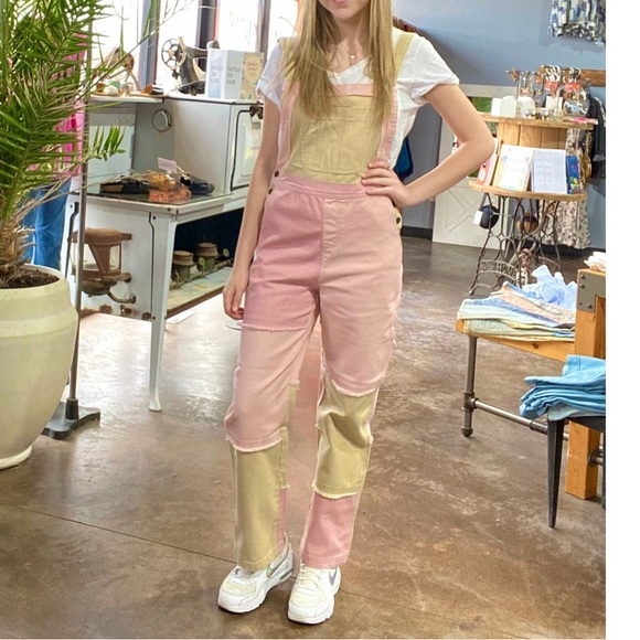 easel Jeans Easel Colorblock Denim Overalls Sml New Jean Pink